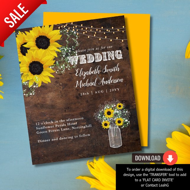 Lámina Invitación a la boda Rústica Gypsohila de girasol  (Subido por el creador)