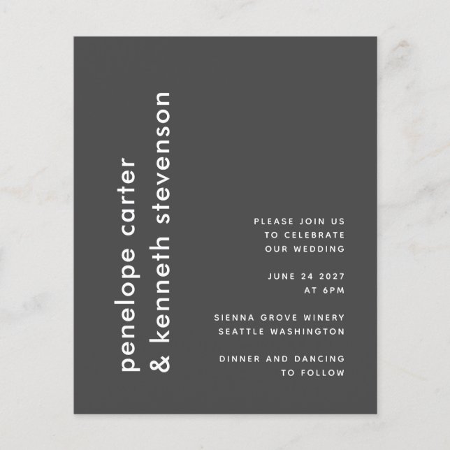 Lámina Invitación a la boda simple blanca y negra moderna (Anverso)