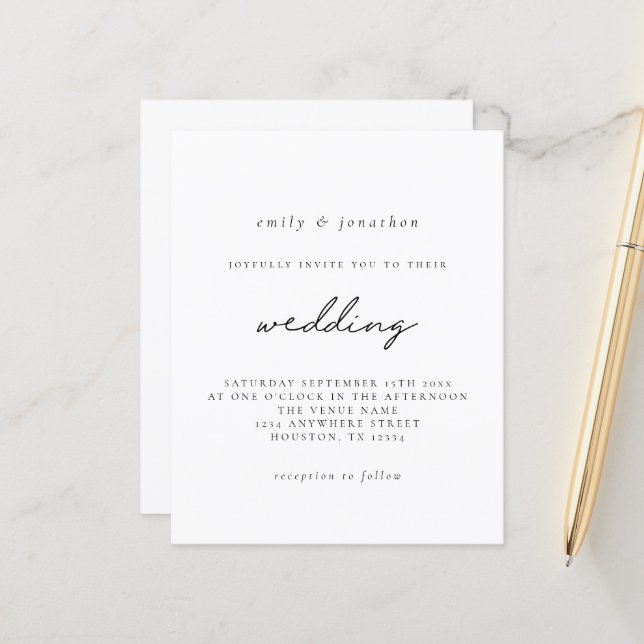 Lámina Invitación a la boda simple con escritura blanca s (Anverso/Reverso In Situ)