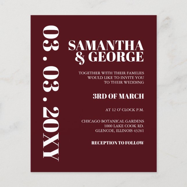Lámina Invitación a la boda simple de Borgoña con presupu (Anverso)
