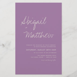 Lámina Invitación a la boda simple púrpura y dura del pre
