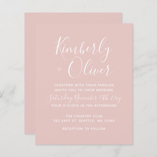 Lámina Invitación a la boda simple y moderna de Rubor con (Anverso / Reverso)