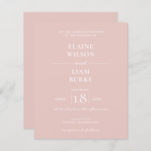 Lámina Invitación a la boda simple y moderna de Rubor con (Anverso / Reverso)