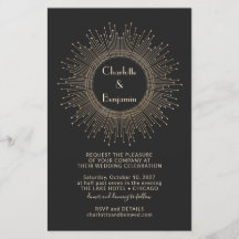 Invitación a la boda Starburst Gold Black Elegant 