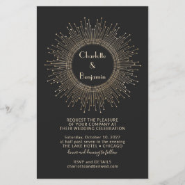 Lámina Invitación a la boda Starburst Gold Black Elegant