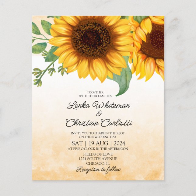 Lámina Invitación a la boda Sunflower (Anverso)