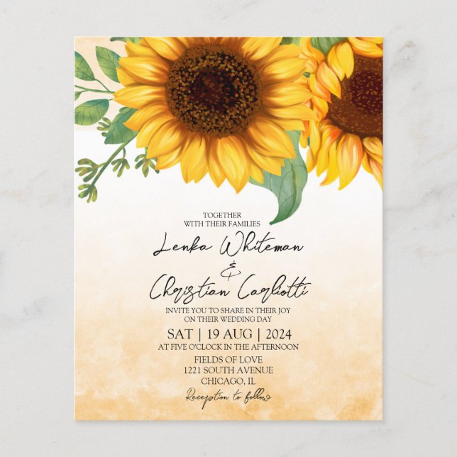 Lámina Invitación a la boda Sunflower (Anverso)