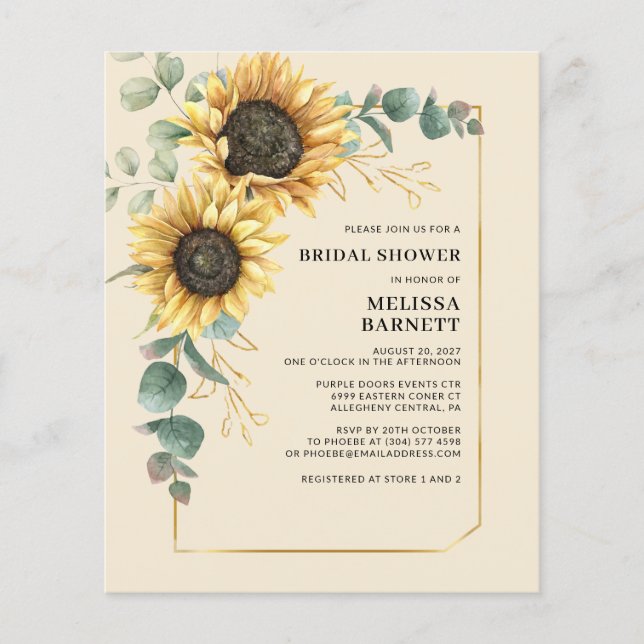 Lámina Invitación a la boda Sunflower Bridal Shower (Anverso)