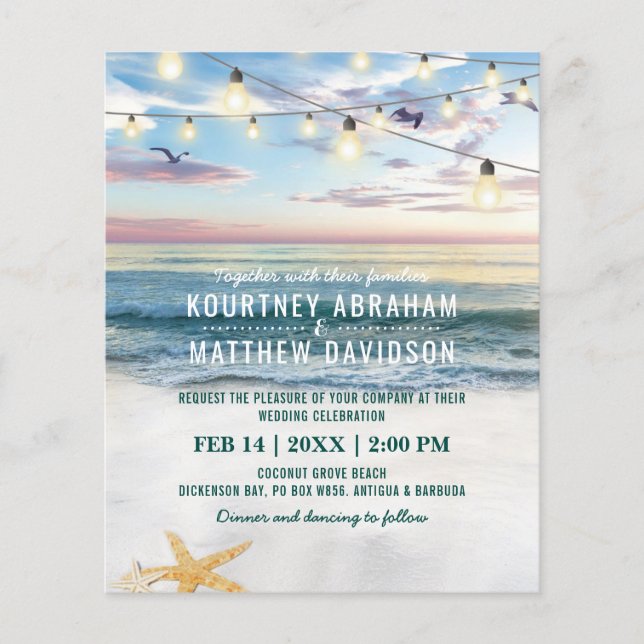 Lámina Invitación a la boda tropical Starfish Budget Beac (Anverso)