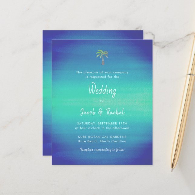 Lámina Invitación a la Boda Tropical Verde del Océano Azu (Anverso/Reverso In Situ)