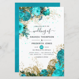 Lámina Invitación a la boda turquesa y del Shabby de oro