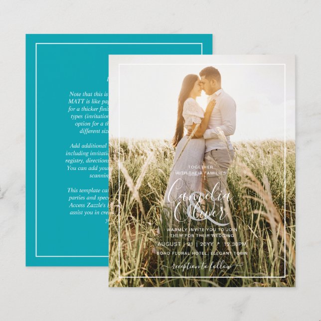 Lámina Invitación a la boda Verde azulada azul por superp (Anverso / Reverso)