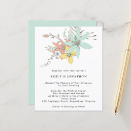 Lámina Invitación a la boda Verde azulada de Coral con ho