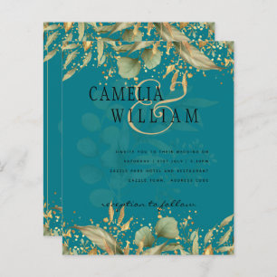Lámina Invitación a la Boda Verde azulada de Oro de LeahG