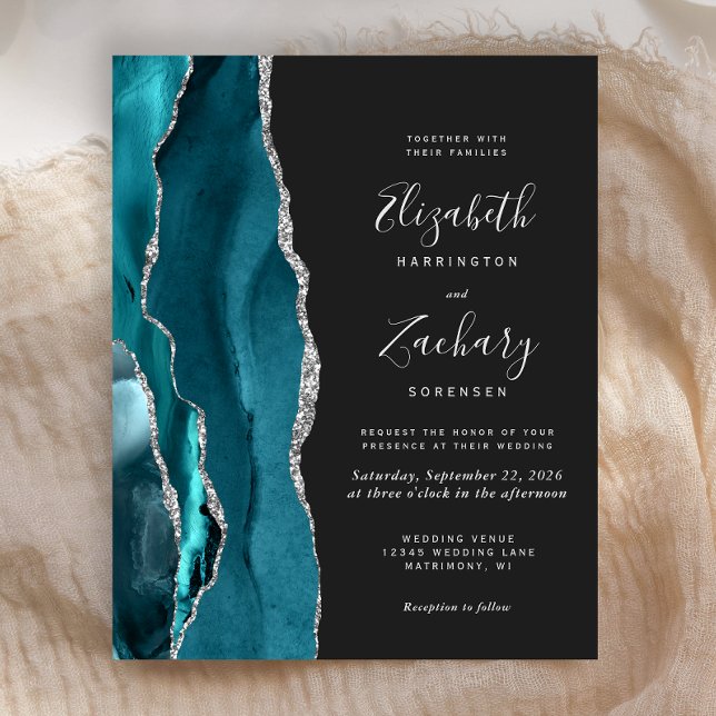Lámina Invitación a la boda Verde azulada de plata de pre (Subido por el creador)