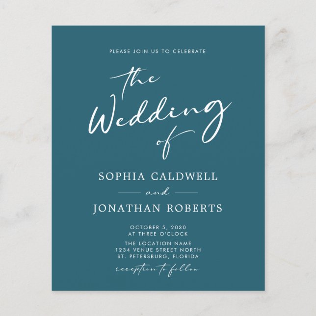 Lámina Invitación a la boda Verde azulada de presupuesto  (Anverso)