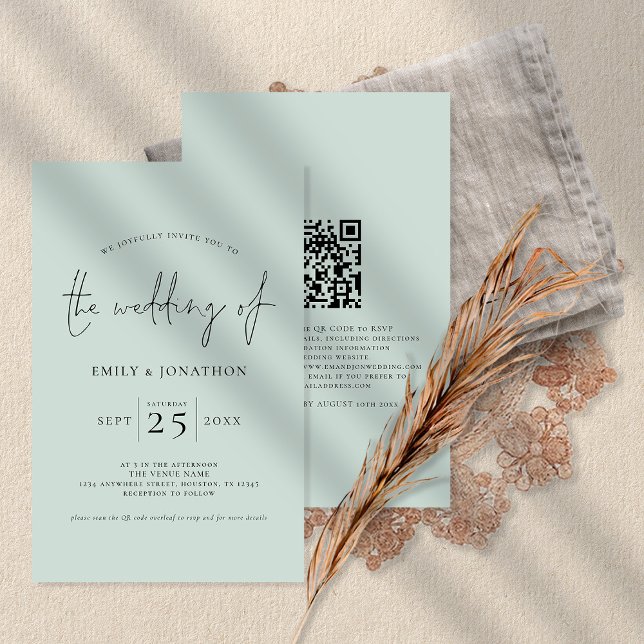 Lámina Invitación a la boda verde con código QR de script (Subido por el creador)