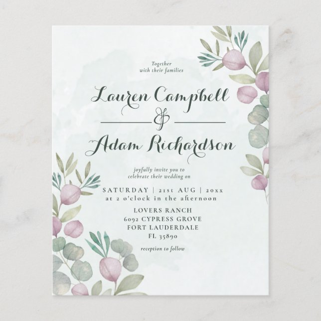 Lámina Invitación a la Boda Verde de Eucalyptus Sage (Anverso)