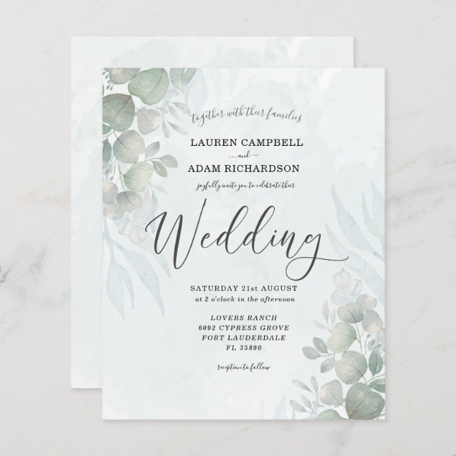 Lámina Invitación a la Boda Verde de Eucalyptus Sage (Anverso / Reverso)