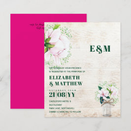 Lámina Invitación a la Boda Verde de Magnolias Rosadas Fl