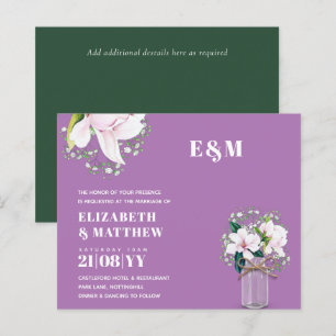 Lámina Invitación a la Boda Verde de Magnolias Rosadas Fl