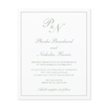 Invitación a la boda verde de monograma