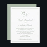 Lámina Invitación a la boda verde de monograma<br><div class="desc">Invitación a bodas de estilo tradicional con un diseño sencillo y clásico, con su monograma inicial y sus nombres en una caligrafía elegante dentro de un borde delgado. Todos los elementos de diseño están en color verde sabio sobre un fondo blanco y pueden cambiarse en la herramienta de edición de...</div>