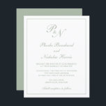 Lámina Invitación a la boda verde de monograma<br><div class="desc">Invitación a bodas de estilo tradicional con un diseño sencillo y clásico, con su monograma inicial y sus nombres en una caligrafía elegante dentro de un borde delgado. Todos los elementos de diseño están en color verde sabio sobre un fondo blanco y pueden cambiarse en la herramienta de edición de...</div>