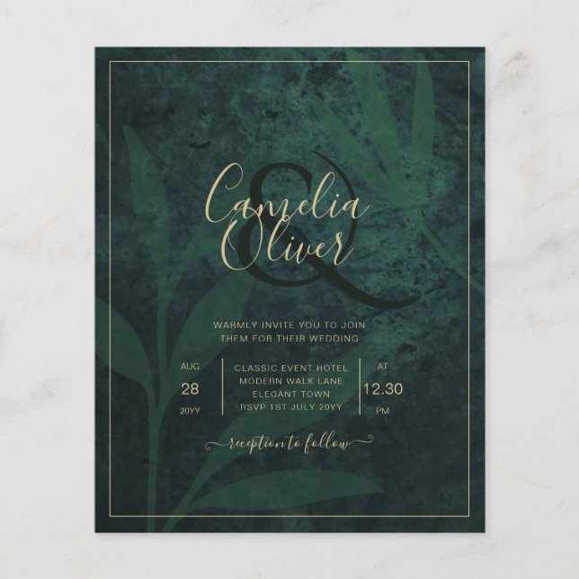 Lámina Invitación a la Boda Verde de Oro de la Selva Esme (Anverso)