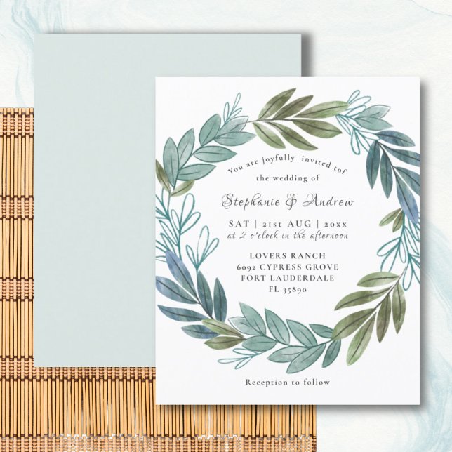 Lámina Invitación a la boda verde de sabio de follaje rús (Subido por el creador)