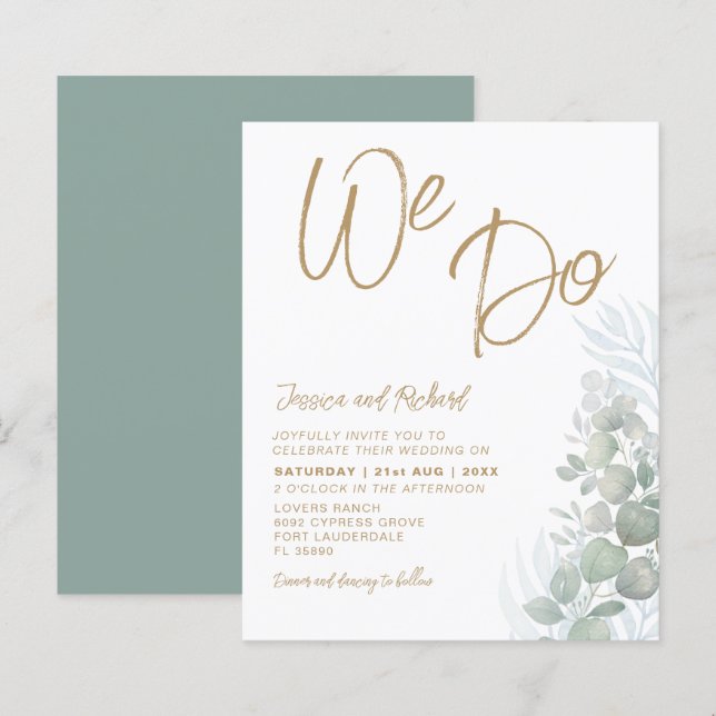 Lámina Invitación a la boda verde del Boho presupuestario (Anverso / Reverso)