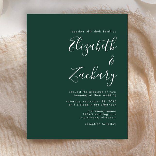 Lámina Invitación a la boda verde esmeralda con guión de  (Subido por el creador)