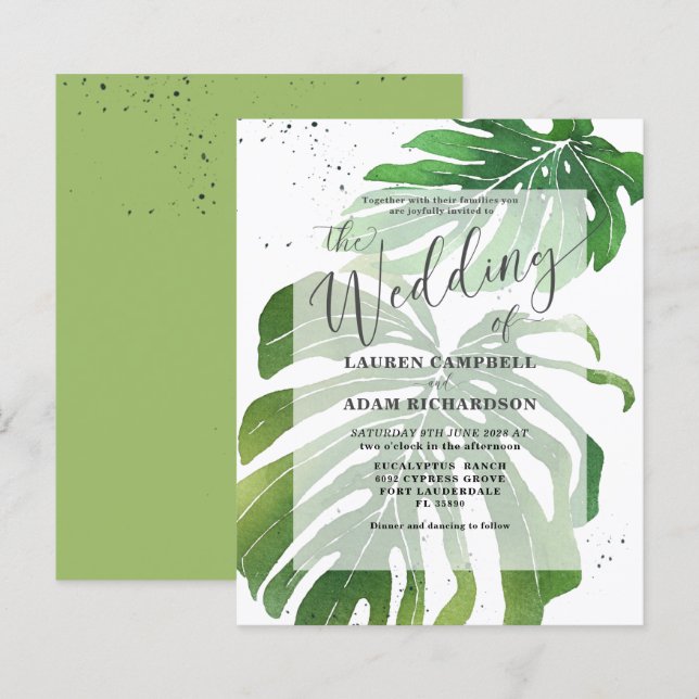 Lámina Invitación a la Boda Verde Foliage Tropical Presup (Anverso / Reverso)