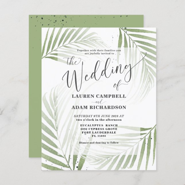 Lámina Invitación a la Boda Verde Foliage Tropical Presup (Anverso / Reverso)