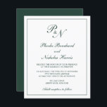 Lámina Invitación a la boda verde forestal monograma<br><div class="desc">Invitación a bodas de estilo tradicional con un diseño sencillo y clásico, con su monograma inicial y sus nombres en una caligrafía elegante dentro de un borde delgado. Todos los elementos de diseño están en verde forestal sobre un fondo blanco y pueden cambiarse en la herramienta de edición de diseño....</div>