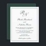 Lámina Invitación a la boda verde forestal monograma<br><div class="desc">Invitación a bodas de estilo tradicional con un diseño sencillo y clásico, con su monograma inicial y sus nombres en una caligrafía elegante dentro de un borde delgado. Todos los elementos de diseño están en verde forestal sobre un fondo blanco y pueden cambiarse en la herramienta de edición de diseño....</div>