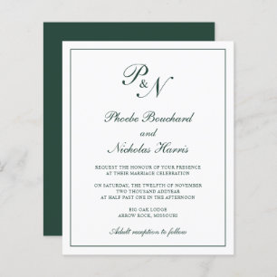 Lámina Invitación a la boda verde forestal monograma