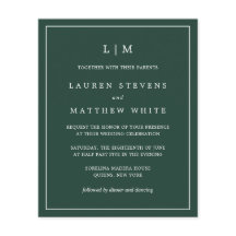 Invitación a la boda verde forestal monograma