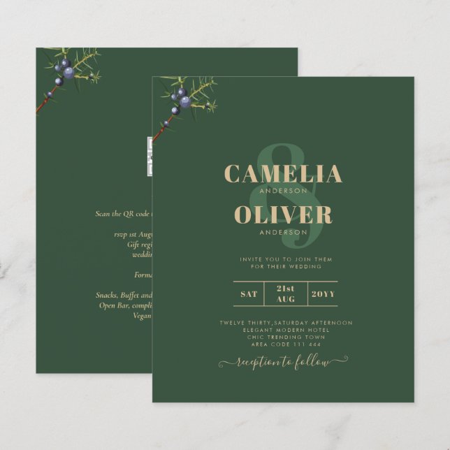 Lámina Invitación a la boda verde juvenil moderna (Anverso / Reverso)