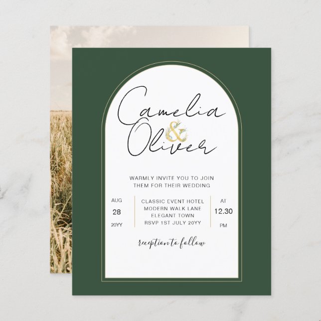 Lámina Invitación a la boda verde juvenil moderna (Anverso / Reverso)