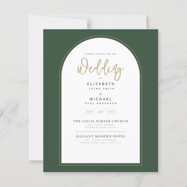 Lámina Invitación a la boda verde juvenil moderna (Anverso)