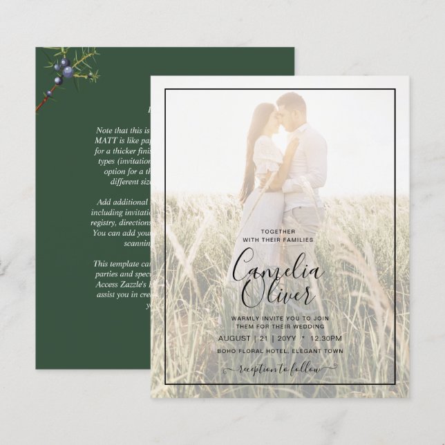 Lámina Invitación a la boda verde juvenil moderna de pres (Anverso / Reverso)