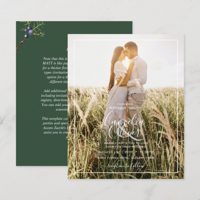 Lámina Invitación a la boda verde juvenil moderna de pres (Anverso / Reverso)