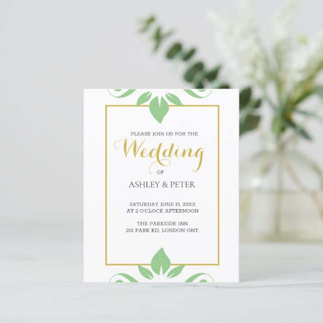 Lámina Invitación a la boda verde leafy (Anverso de pie)