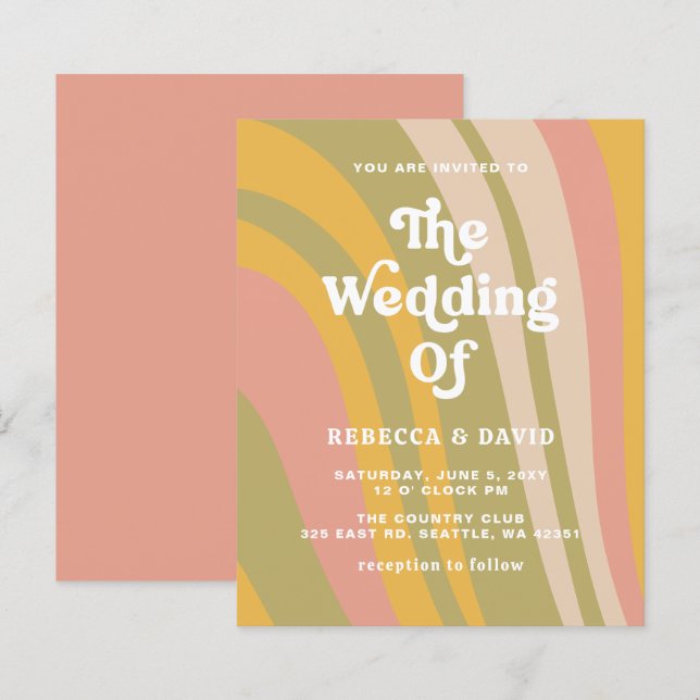 Lámina Invitación a la boda verde rosa de los 70 del Retr (Anverso / Reverso)