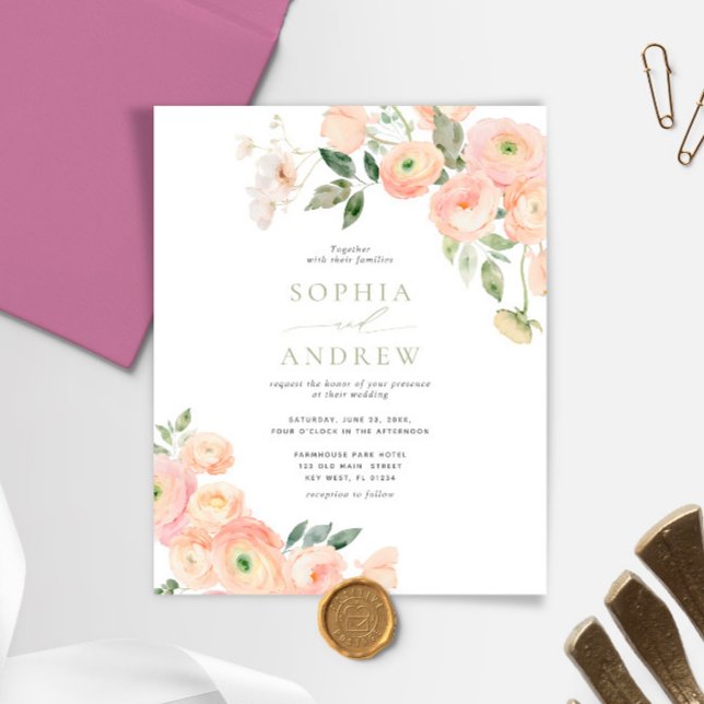 Lámina Invitación a la boda verde Sage y Rubor de presupu (Subido por el creador)