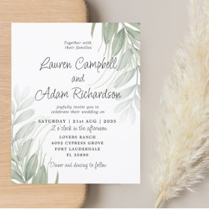 Lámina Invitación a la boda verde simple de follaje con p
