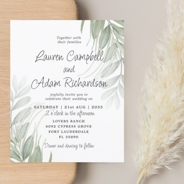 Lámina Invitación a la boda verde simple de follaje con p (Subido por el creador)