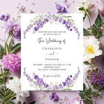 Invitación a la boda violeta de flores de lavanda