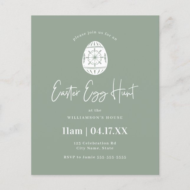 Lámina Invitación a la cacería de huevos verde de Pascua (Anverso)